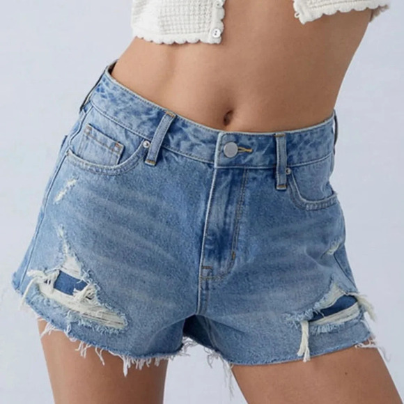 PacSun Pants - PacSun High Rise Festival Medium Indigo Ripped Jean Shorts Size 28